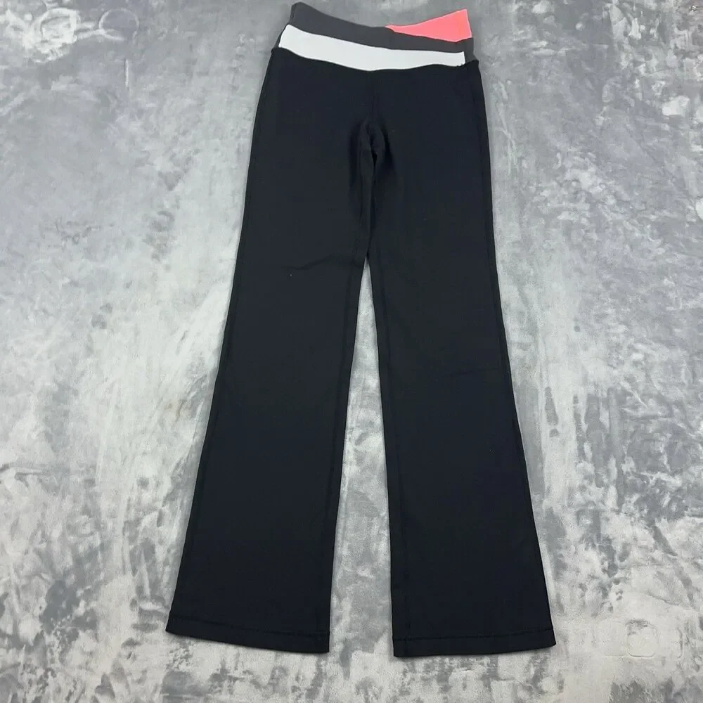 Lululemon Astro Pants Sz 4 Black Pink Gray Crossover Layered Waist Flare Yoga